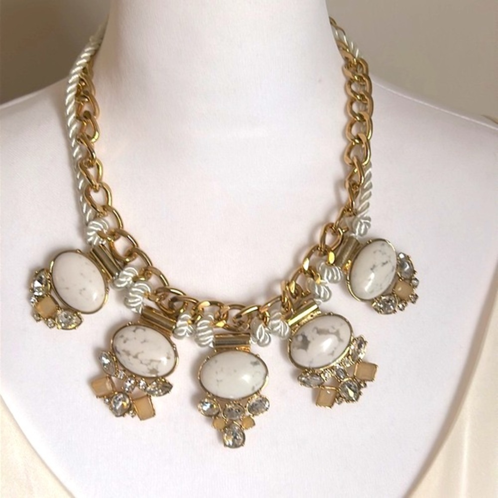 Ann Taylor Women’s Nautical Inspired Chunky Gold Tone Marbled Gemstone Statement